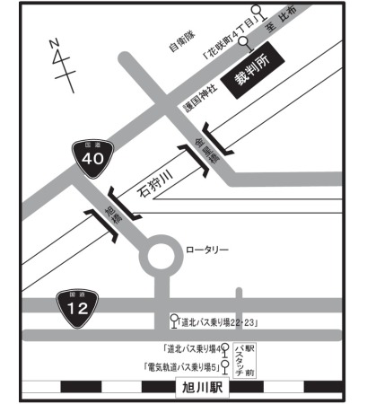 地図：旭川地方裁判所の所在地