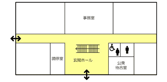 図版：旭川地方裁判所 留萌支部 旭川家庭裁判所 留萌支部 留萌簡易裁判所 1階の窓口案内