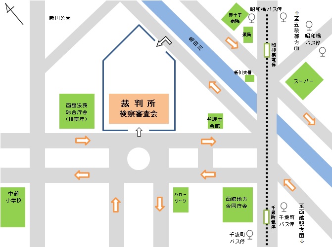 地図：函館地方・家庭・簡易裁判所の所在地