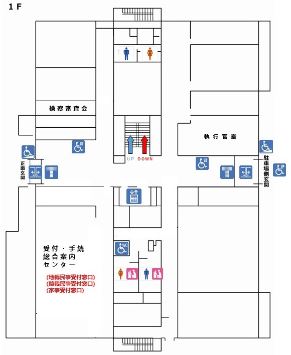 図版：函館地方裁判所 1階の窓口案内