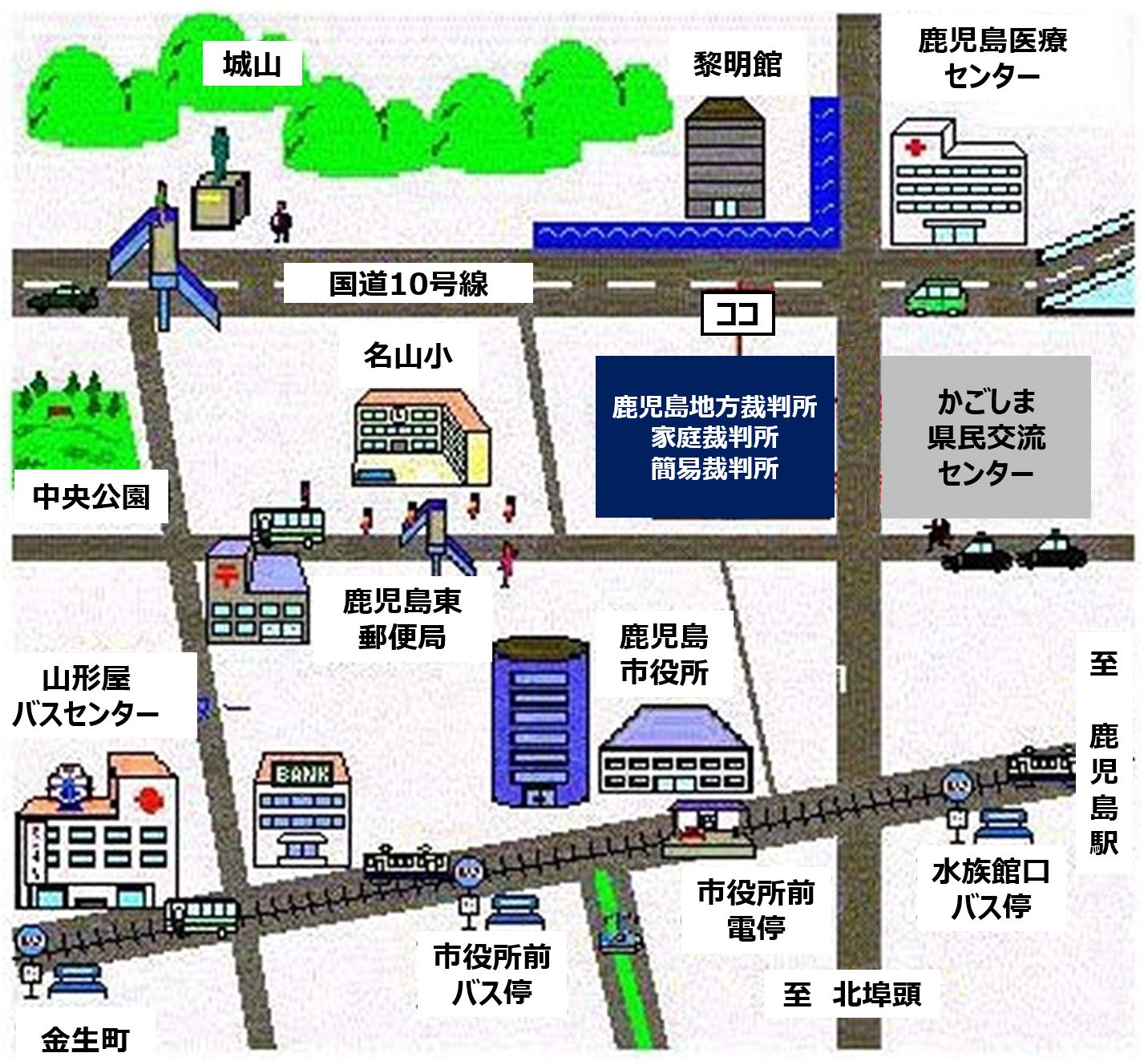 地図：鹿児島地方・家庭・簡易裁判所