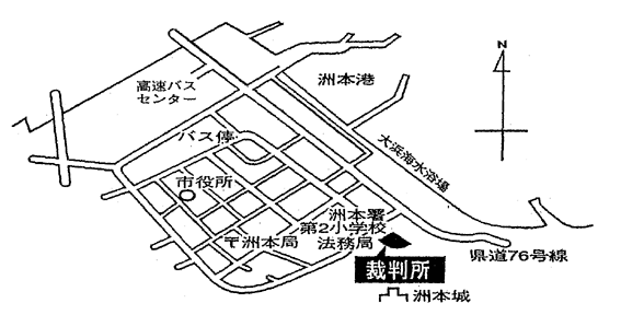 地図：神戸地方裁判所 洲本支部，洲本簡易裁判所の所在地