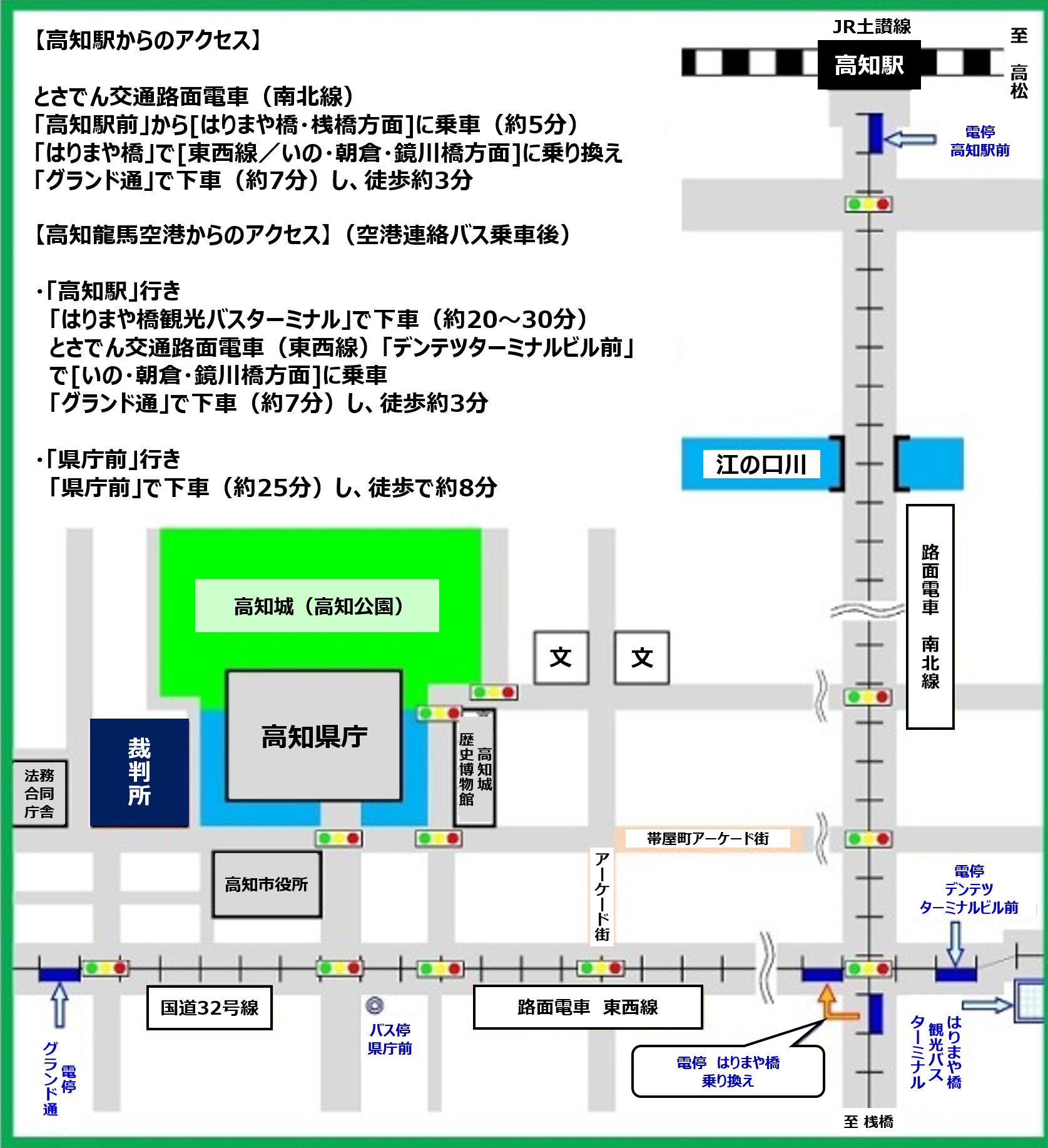 地図：高知地方・家庭・簡易裁判所の所在地