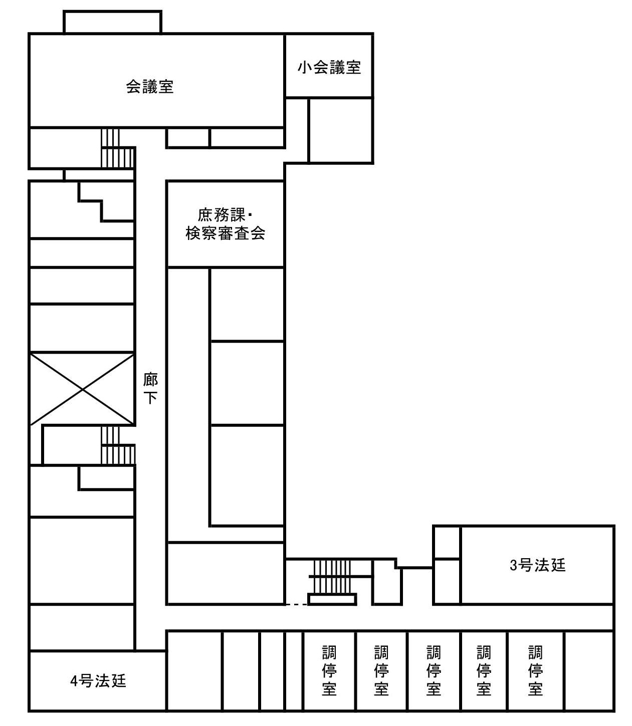 図版：釧路地方裁判所 北見支部 2階の窓口案内