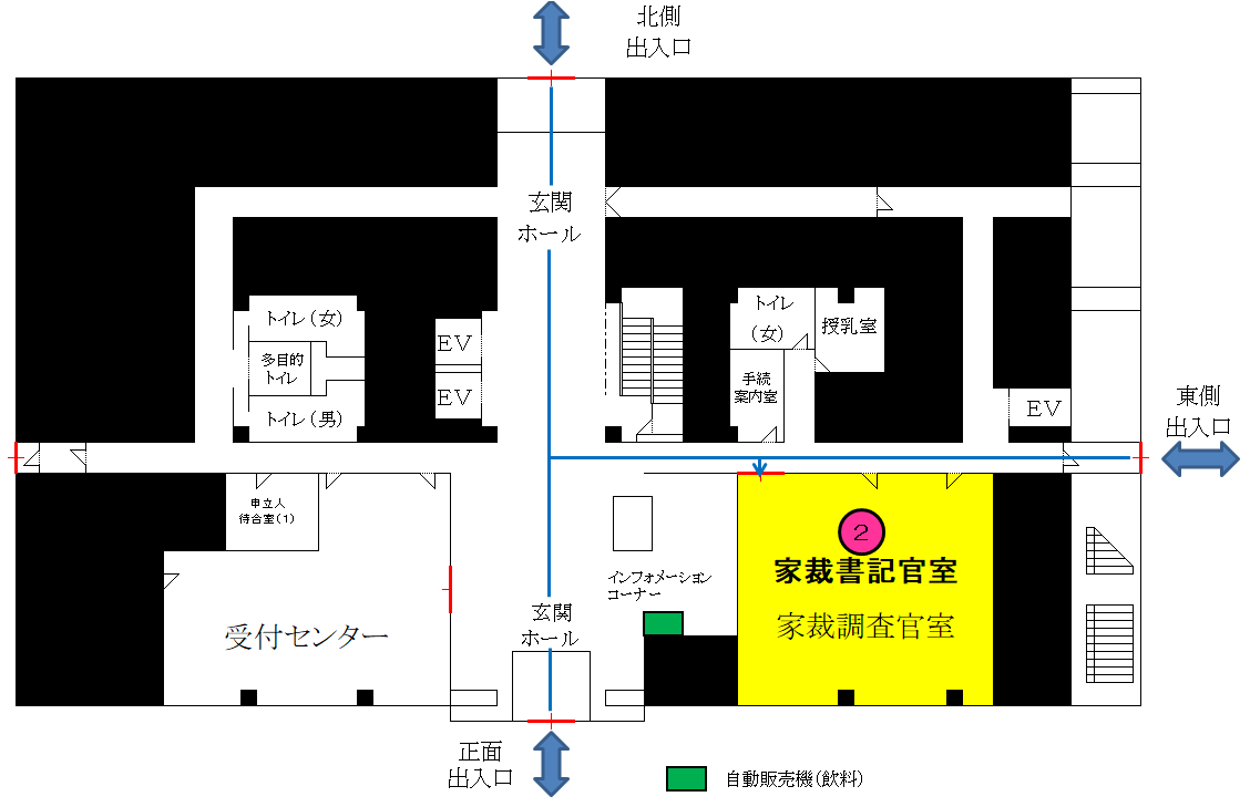 地図：家裁書記官室案内図（1階）