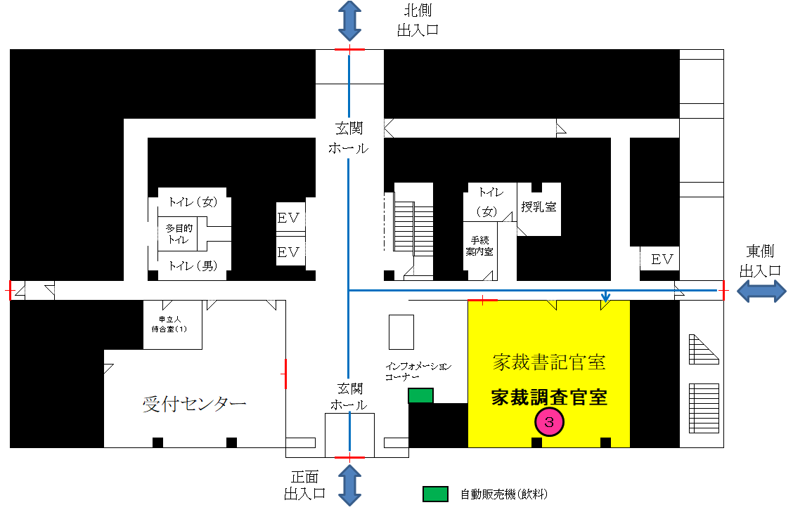 地図：家裁調査官室窓口案内図（1階）