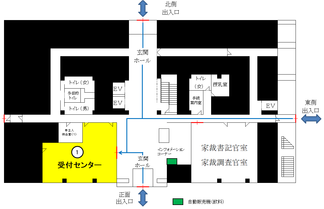 地図：受付センター窓口案内図（1階）