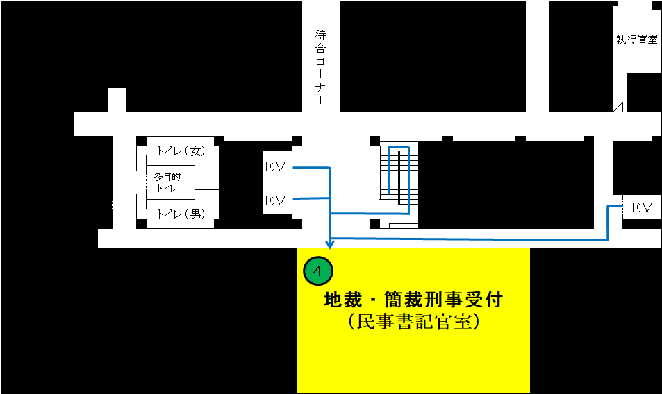 地図：地裁・簡裁刑事受付窓口案内図（3階）