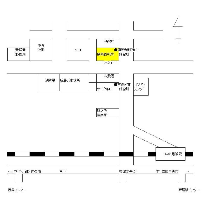 地図：新居浜簡易裁判所の所在地