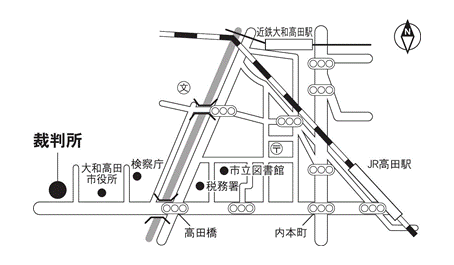 地図：奈良地方・家庭裁判所 葛城支部，葛城簡易裁判所の所在地