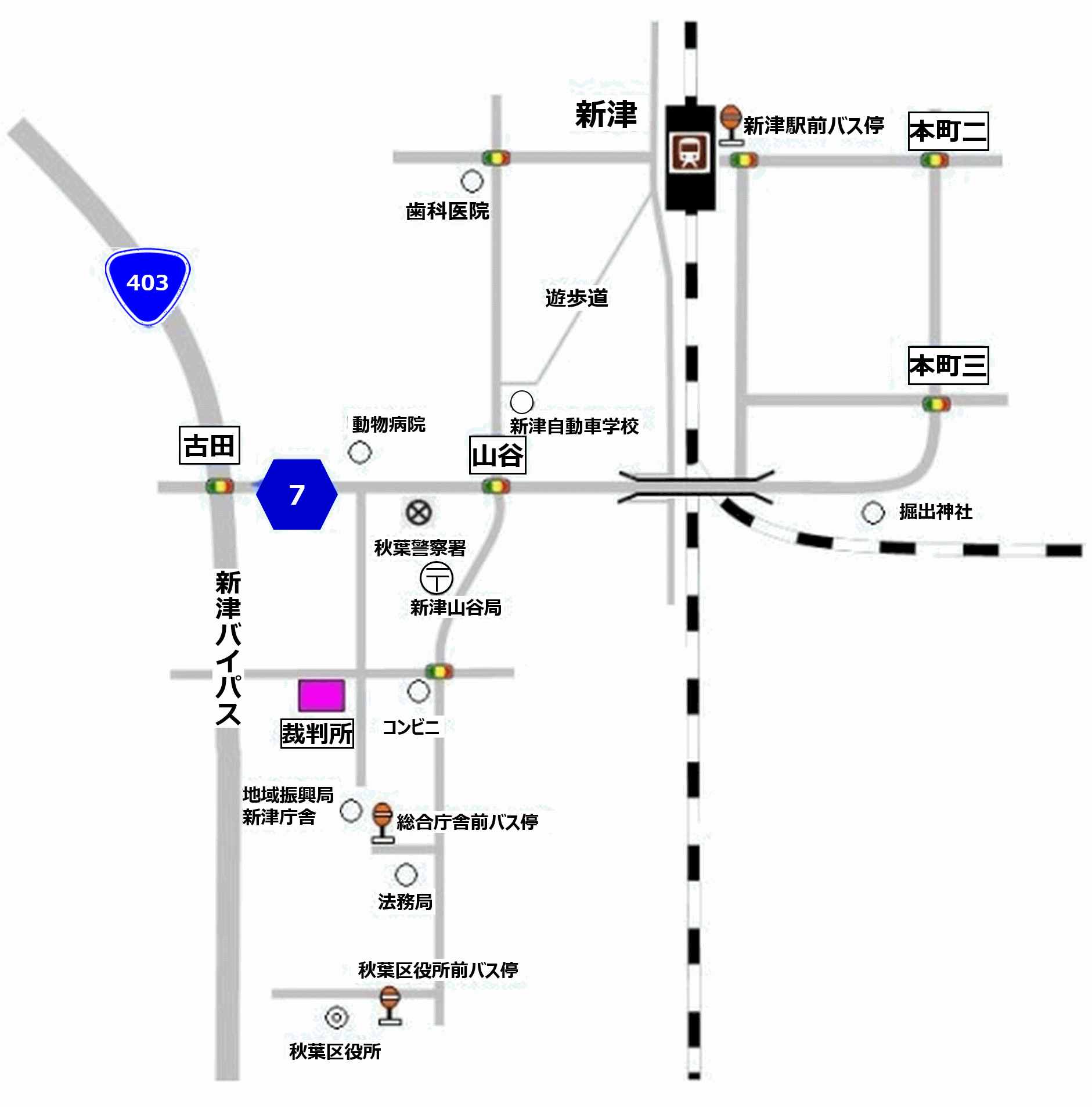 地図：新津簡易裁判所の所在地