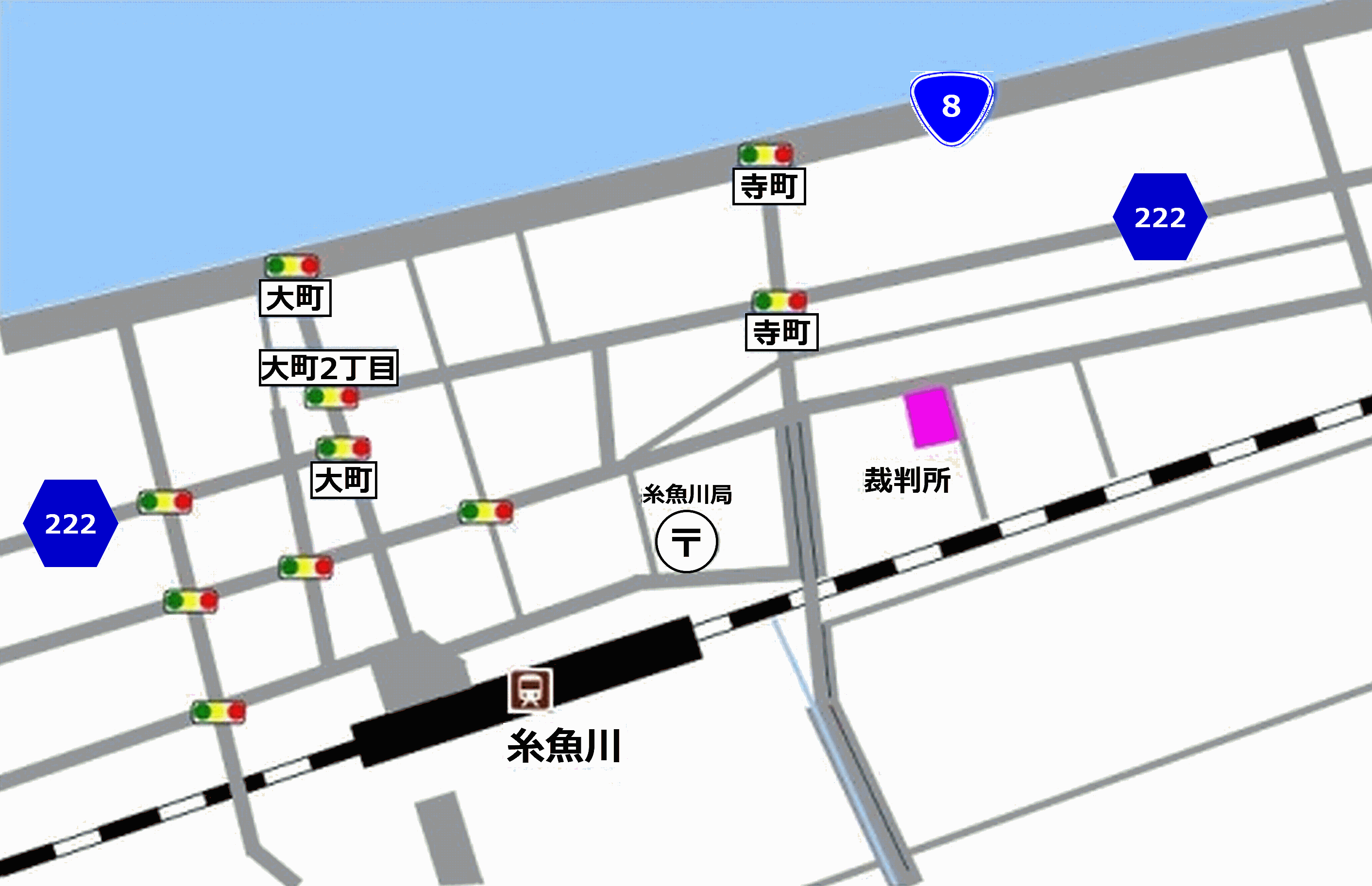 地図：新潟家庭裁判所 糸魚川出張所，糸魚川簡易裁判所の所在地