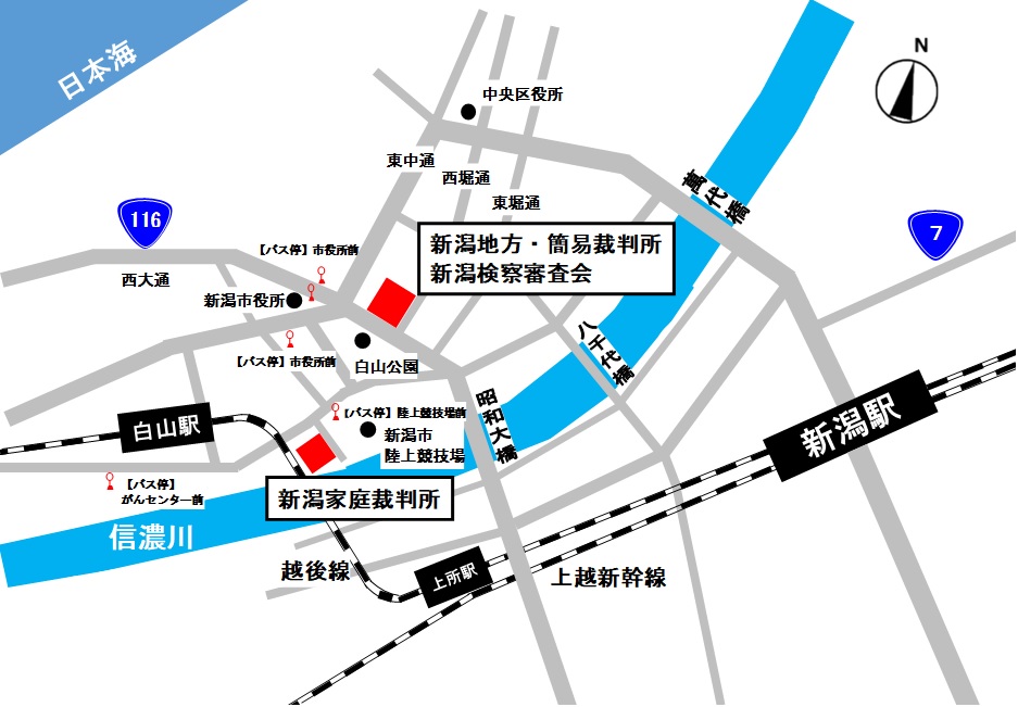 地図：新潟家庭裁判所の所在地