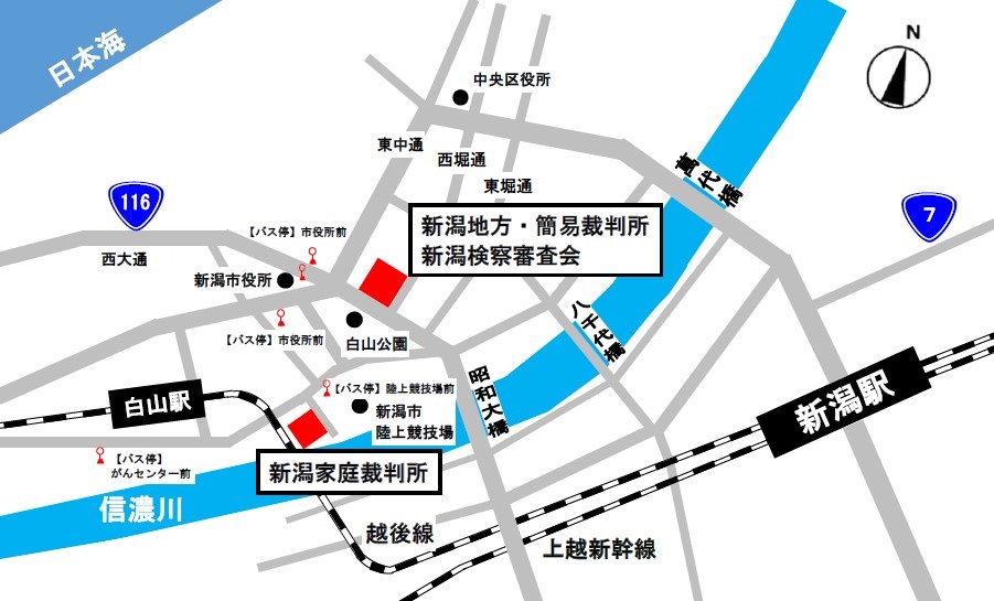 地図：新潟地方裁判所の所在地