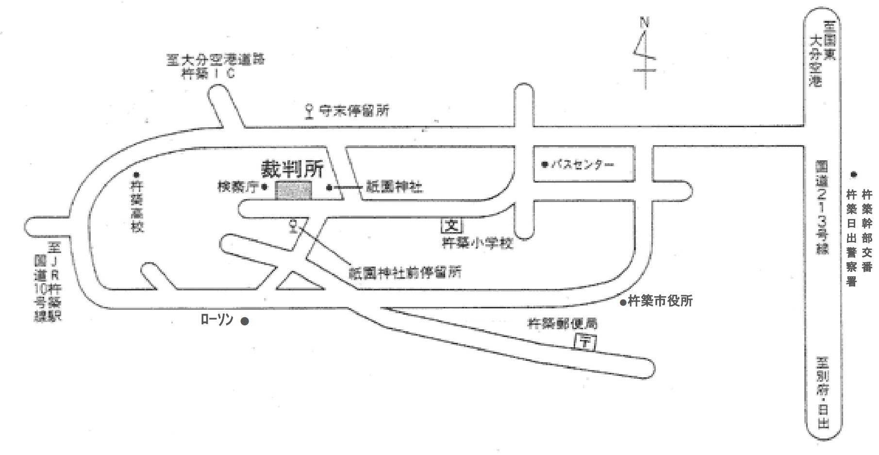 地図：大分地方裁判所 杵築支部 大分家庭裁判所 杵築支部 杵築簡易裁判所