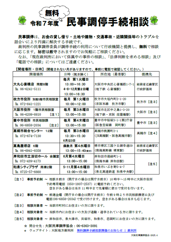 R7無料調停手続相談（定期開催）