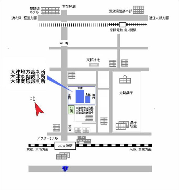 地図：大津地方・家庭・簡易裁判所の所在地