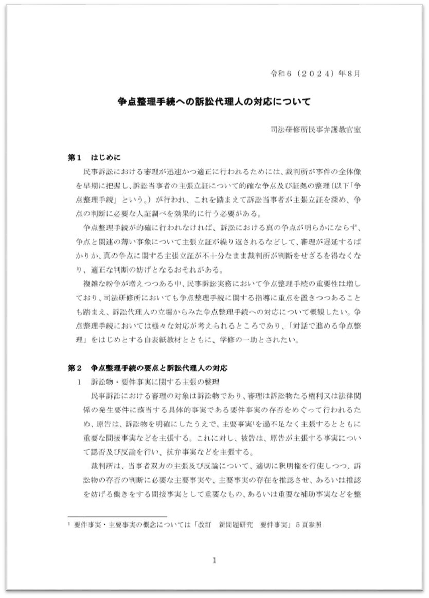 画像：争点整理手続への訴訟代理人の対応について（令和6年7月）