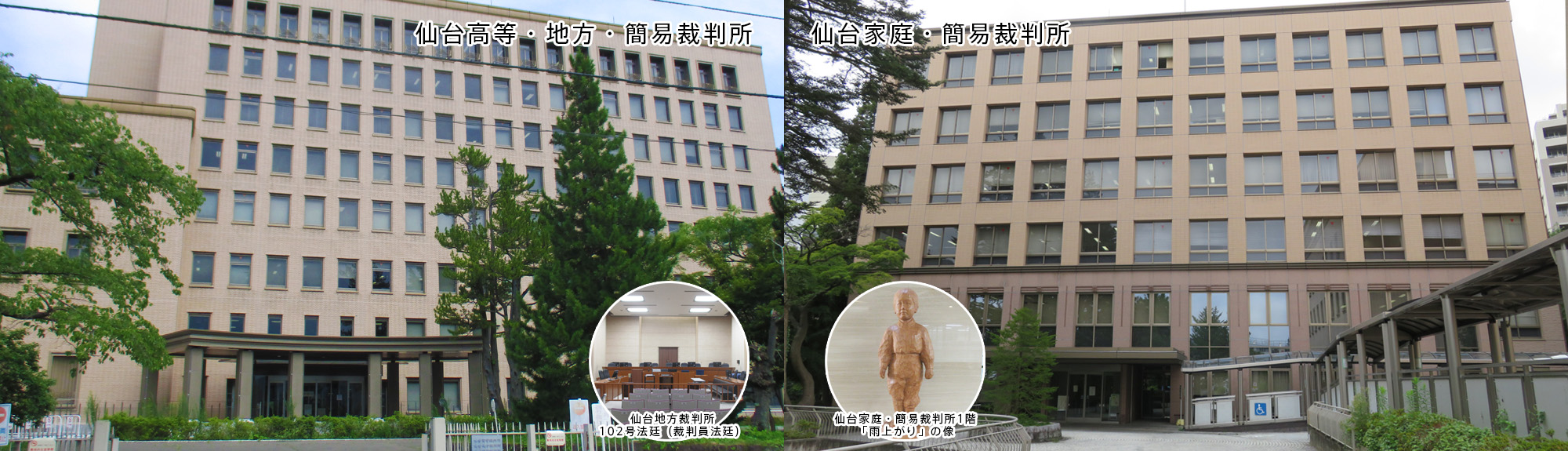 写真：仙台高等・地方・簡易裁判所、仙台家庭・簡易裁判所