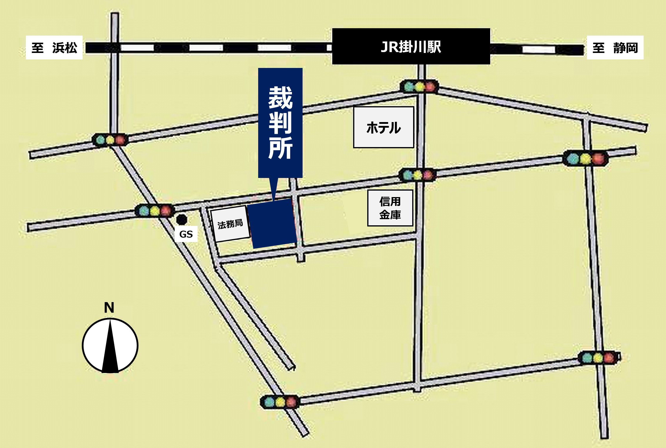 地図：静岡地方・家庭裁判所 掛川支部,掛川簡易裁判所