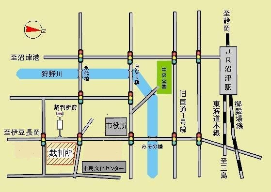 地図：静岡地方・家庭裁判所 沼津支部，沼津簡易裁判所