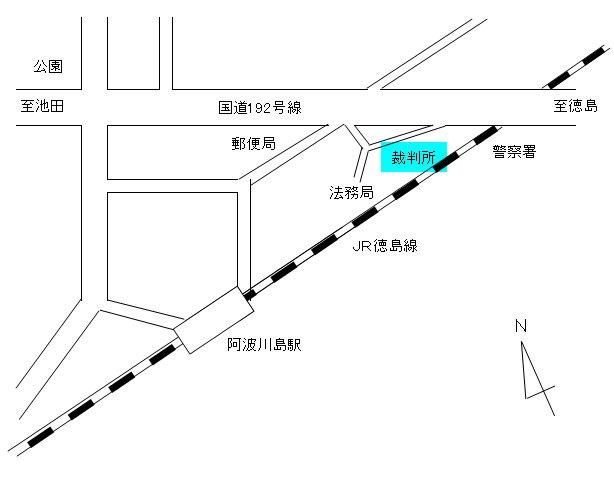 地図：吉野川簡易裁判所の所在地