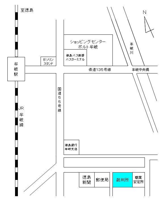 地図：徳島家庭裁判所 牟岐出張所，牟岐簡易裁判所の所在地