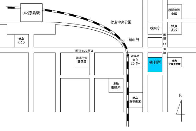 地図：徳島地方・家庭・簡易裁判所の所在地