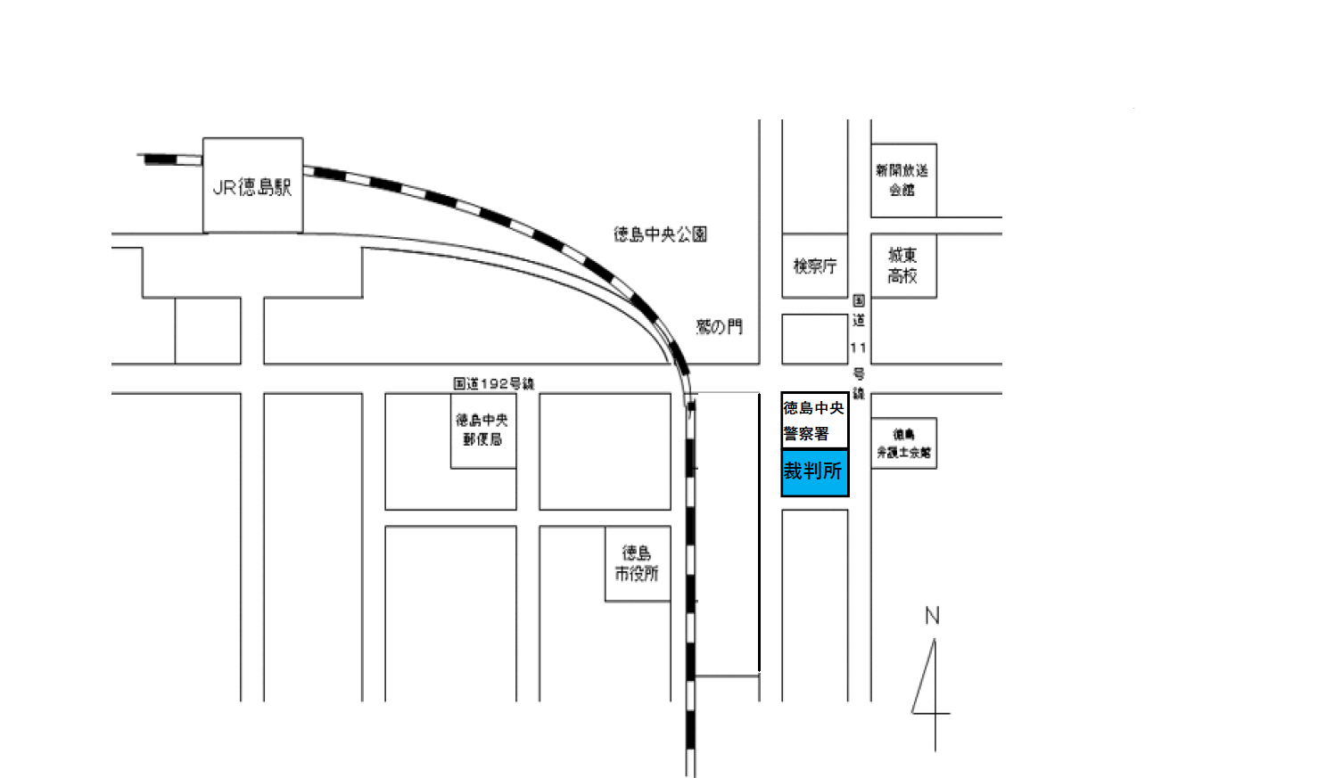 地図：徳島地方・家庭・簡易裁判所の所在地