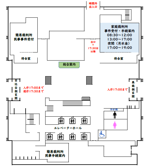 図版：東京家庭裁判所 1階の窓口案内