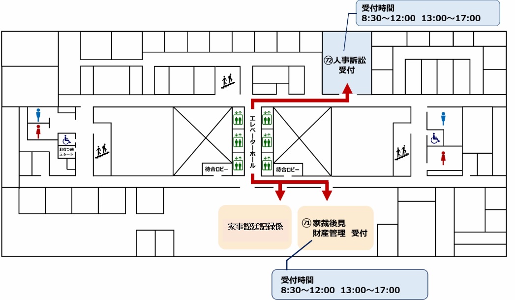 図版：東京家庭裁判所　立川支部 7階の窓口案内