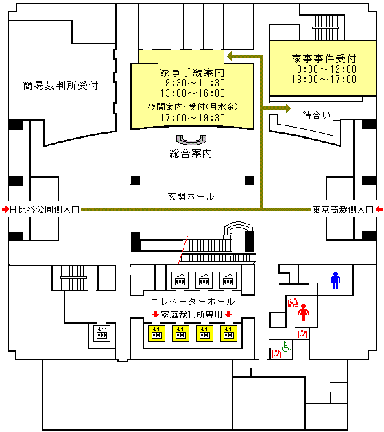 図版：東京家庭裁判所 1階の窓口案内