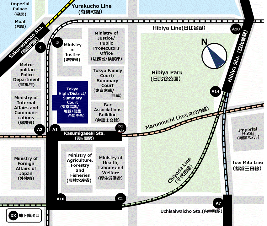 地図：東京高等・地方・家庭・簡易裁判所案内図