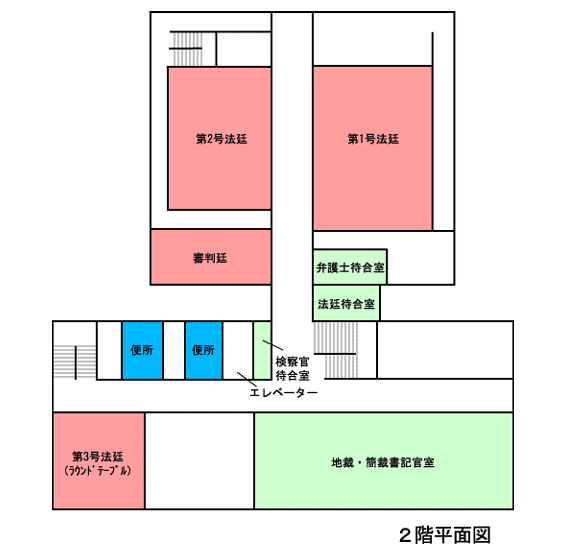 図版：和歌山家庭裁判所田辺支部2階案内図