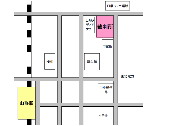 地図：山形地方・家庭・簡易裁判所の周辺地図